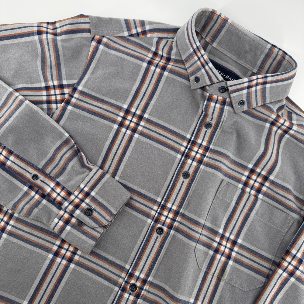 Mizzen+Main Button Down Mens M Grey Plaid Performance Stretch Long Sleeve Shirt